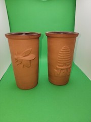 2 Art Pottery Glazed Terra Cotta Tall Drink Tumblers Lewis Pottery 12 oz.