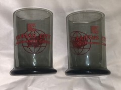 Pair Hal Reed Kansas Crystal Co Green Glass 4Pc 8 Ounce 3 1/2″ Pedestal Glasses