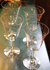 Vtg Set 4 FOSTORIA ‘GARLAND’ Needle Etched Water Goblets/Glasses 8 oz 6.75″ 1915