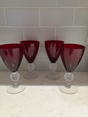 Set of 4 Morgantown Ruby Red Glass Golf Ball Water Glasses Goblets 7”