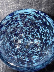 Hand Blown Art Glass Wine Goblet Blue Confetti Design