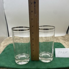 Vintage Platinum Trimmed Heavy Bottom Highball Glasses Set (2) 2.5” D X 5.5” T