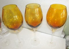 3 UNION STREET GLASS OPTIC SIENNA AMBER LARGE BORDEAUX WINE GLASSES MINT