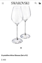 Swarovski Crystal Wine Glasses Set of 2 Elegant Stem Crystal Base Original Box