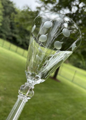 MCM Libbey Clear Grey Cut Water Goblet 3010-1 Dots Stems Vertical Lines EUC
