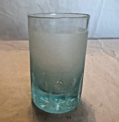 Vintage Frosted Blue Ombre Glass Tumbler Etched Starburst Base Drinking Glass