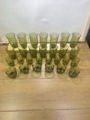vintage Anchor Hocking Finlandia Drink Wear Avocado Green 1960s 28 Piece Set.
