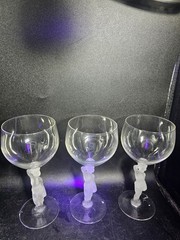 Set of 3 Bayel Crystal Bacchante Wine Glasses 7.25″ Nude Man Woman Frosted