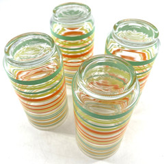 Set of 4 LIBBEY Summer Striped Pedestal Glass Tumblers MCM 5.75”