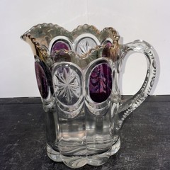 Vintage EAPG Bulls Eye & Starburst Pitcher W/ Amethyst Stain US Glass Co