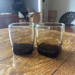 Libbey Carrington Brown Tawny Smoke Square Lowball Glasses 3.75” Set of 2