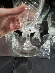 (7) WATER glasses Goblets Crystal, antique cut diamond crosshatch & fans