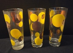 Trio MCM Russel Wright Yellow & 22k Gold Polka Dots Barware Tumbler