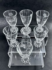 7 Berwick Boopie Cut Rose Juice Goblets 4oz Anchor Hocking VTG Rare USA 7pc