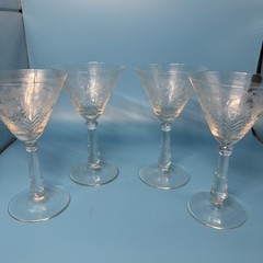 Vintage Bryce Brothers Needle Etched Cocktail Glasses #854-1 Wavy Loop Pattern