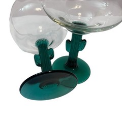 Libbey Cactus Margarita Glasses Set of 2 Green Stem Southwestern Barware