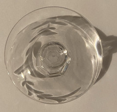 Tiffin-Franciscan Stem Champagne Glass Pattern Cut Swag Leaves