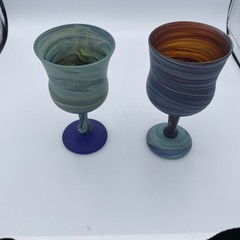 Pair Handblown Phoenician Goblets Hebron Style Art Glass Swirl Handmade Israel