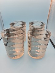 Set of 4 Mid Century Modern Silver & Frosted Herringbone Old Fashioned Glasses