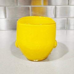 Oliver Doriss Hand Blown Glass Baby Head Cup Tumbler Votive Candle Holder Yellow