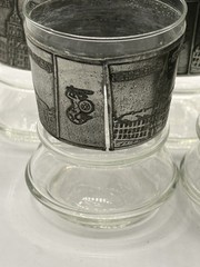 Vintage Silver Pewter Etched Wine Pitcher Ewer Warszawa Smoky Glass W/5 Glasses