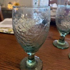 Set of 3 Libbey Green Water Glass Goblets Orchard Fruit 7″ tall 12 fl oz Vintage