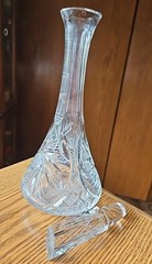 Vintage Bohemia Crystal Decanter or Vase 60s Etched Glass Bottle Stopper 13″