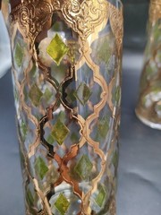 3 Vintage Culver Glass Valencia High Ball Glass 22k Gold Green MCM Barware EVC
