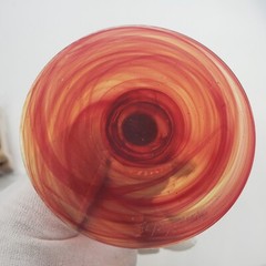 Signed 1985 Steven Maslach Burgundy Earth Tone Swirl Pattern Marble Art Glass
