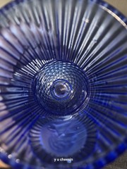 Blue Pressed Glass Goblet and pitcher.Three-Piece Set with Cameo Design