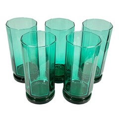 5ct Set VTG Anchor Hocking 16 oz Essex Green Paneled Flat Tumbler Glasses 6 3/8″