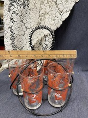 RARE MCM Mid Century Modern Art Deco 6 Tumbler Set with Wire Caddie