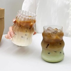 Vintage Ribbed Glassware Water Tumbler, 18 oz Aesthetic Ripple Glass Tumbler,