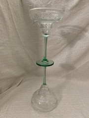 Vtg Durand Cristal D’arques Green Stem Sombrero Margarita Set 2 Embossed Glasses