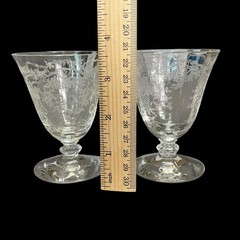 Pair Fostoria Corsage Etched Crystal Oyster Glass Cocktail Glasses 3.5″