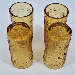 4 Vtg Brockway American Concord Amber Drinking Glasses Tumbler