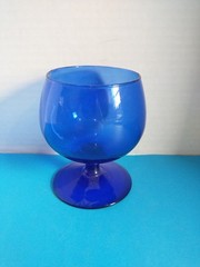 Vintage Cobalt Blue Swirl Glass Snifter Goblet Hand Blown 4″