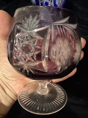 FOUR AJKA MARSALA MULTICOLOR LEAD CRYSTAL BRANDY GLASSES, 1980’s STICKER ON