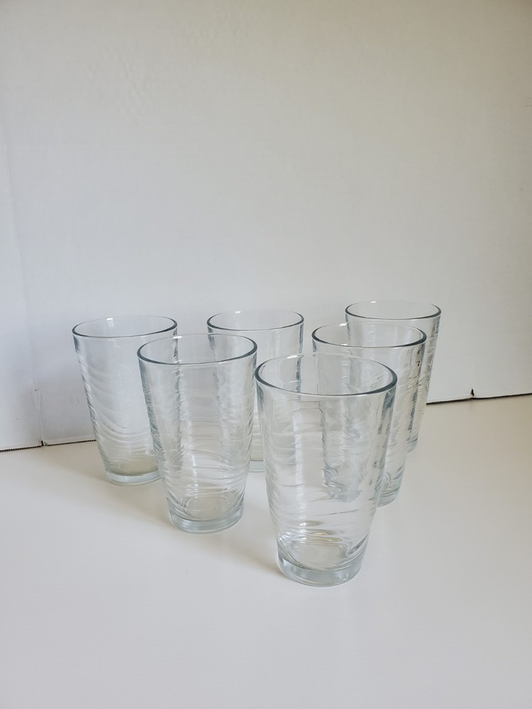 Set of 6 Vintage Libbey Orbita Wave Pattern Drinking Glasses Tumblers 5.75”