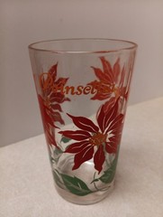Vintage Set of 2 Peanut Butter Glass Tumblers Floral Poppy And Poinsettia