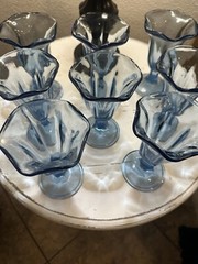 Vintage Anchor Hocking Blue Ice Cream Dessert Parfait Glass Cups/Bowls