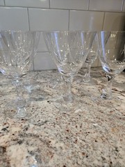 Vintage Fostoria Set of 6 Crystal Etched wheat pattern Stemware Wine Glasses 6”
