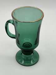 Vintage Libbey Glass Irish Coffee Mug Emerald Footed Set of Six 22k Gold Rim 6”