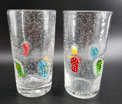 Hand Blown Glass Tumber Set of Two Applied Flip Flops 16oz Summertime Fun