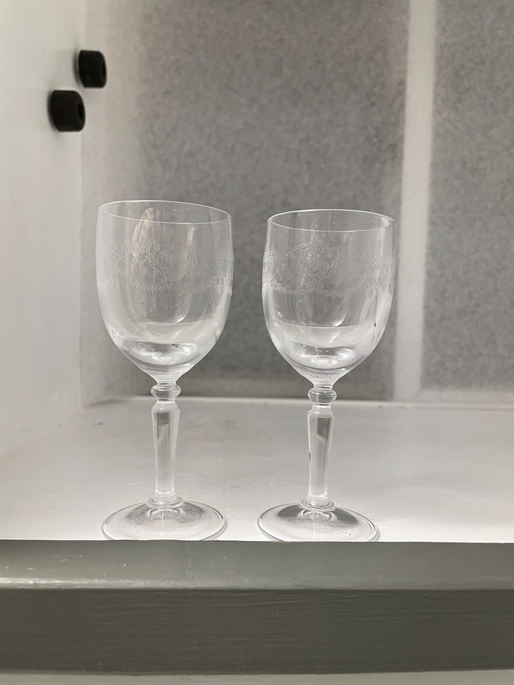 Set Of 2 Cristal D’Arques-Durand DAMPIERRE 4.5” Etched Cordials Stems Glasses