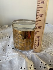 Mid Century 22k Gold Mosaic Pitcher & Set Of 6 low ball glasses- hard to find