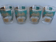 4~ Vintage MCM Libbey Southern Comfort River Boat Gold Rim Lowball Rock Glasses