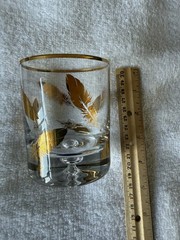 4 VTG 1953-1978 Libbey Whiskey Glasses Gold Feather Design Gilded Rim 4″H 3.25″D