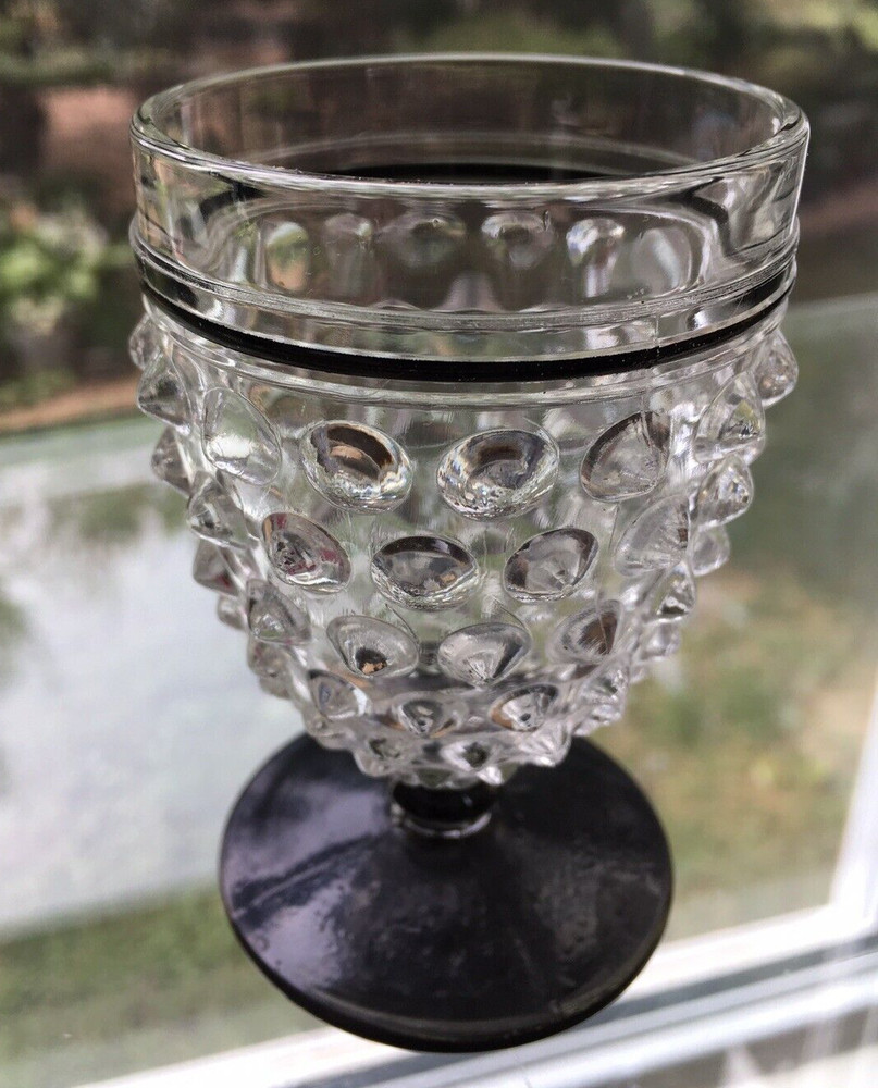 Vintage Fenton Hobnail Cordial Glass Clear With Black Base &Trim