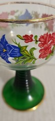 Luminarc France Floral Wine Glasses Goblets Green Beehive Stem Goldtone Trim (4)